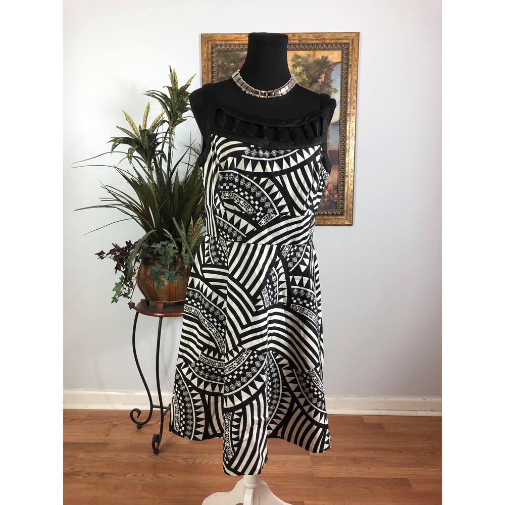 Donna Ricco Dress Women Size 10 Black White Sleeveless Geometric Print
